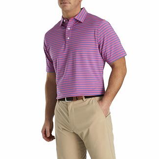 Men's Footjoy Lisle Golf Shirts Pink Blue NZ-331842
